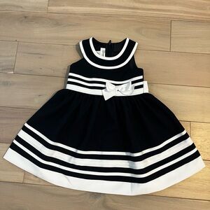 Classic Navy & White Stripe Bow Kids Dress